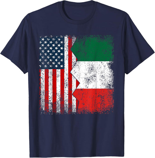 Italian Roots | Half American Flags | America Italy Vintage T-Shirt - T-Shirt | Navy