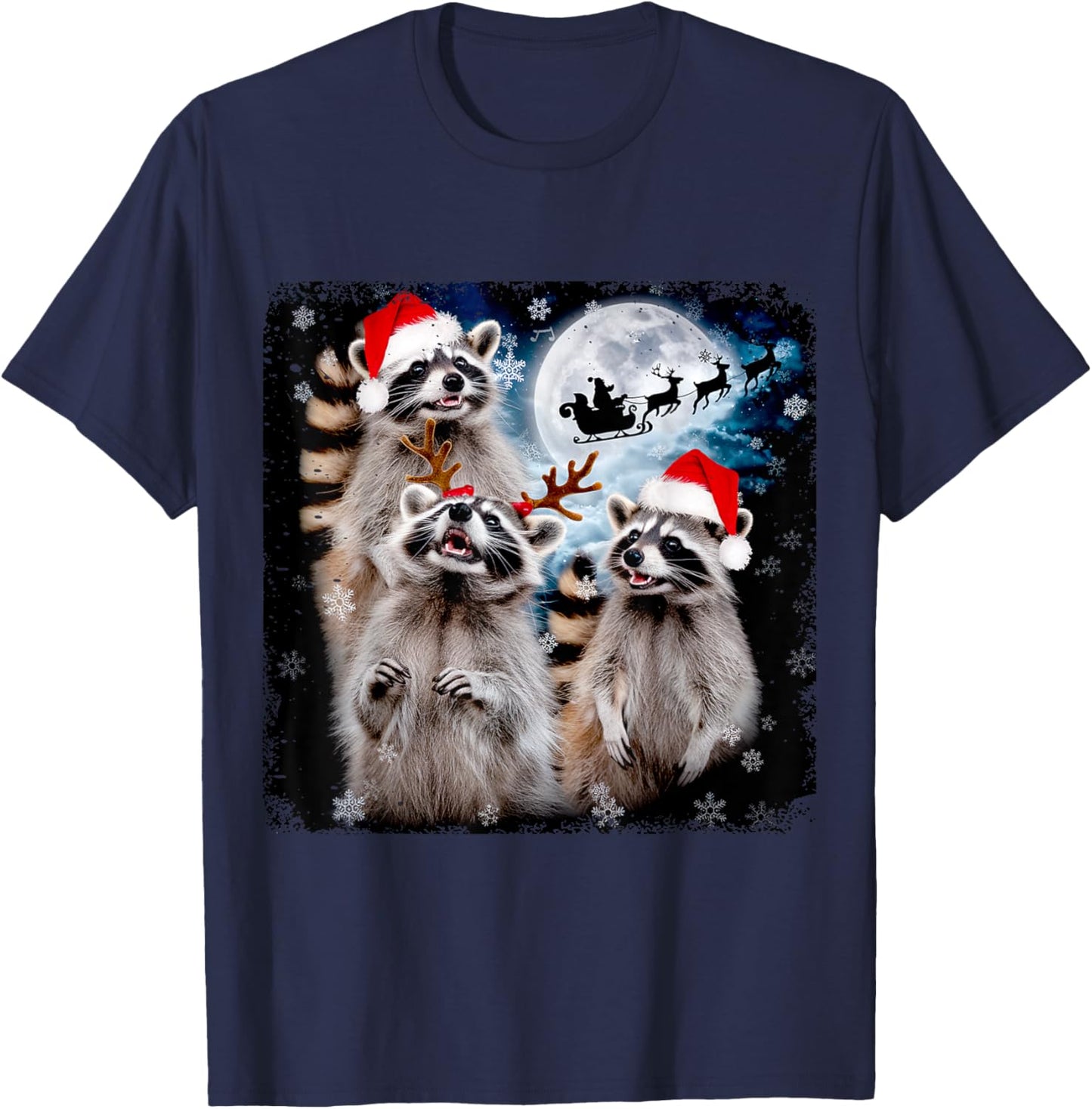 Funny Christmas Moon Howling Raccoon Xmas Men, Women, Kid T-Shirt - T-Shirt | Navy