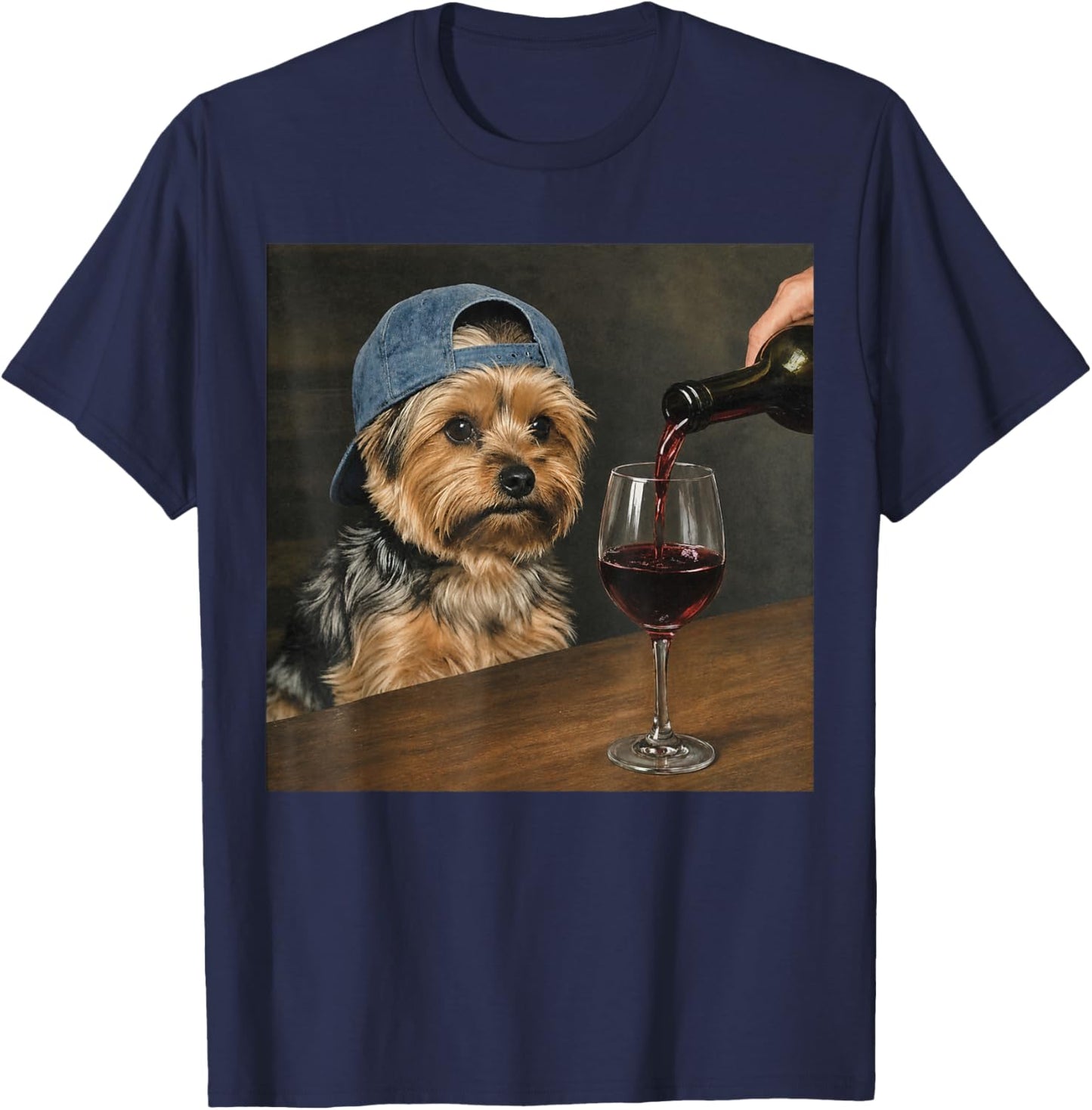 Yorkie Drinking Wine Funny Dog Meme T-Shirt - T-Shirt | Navy