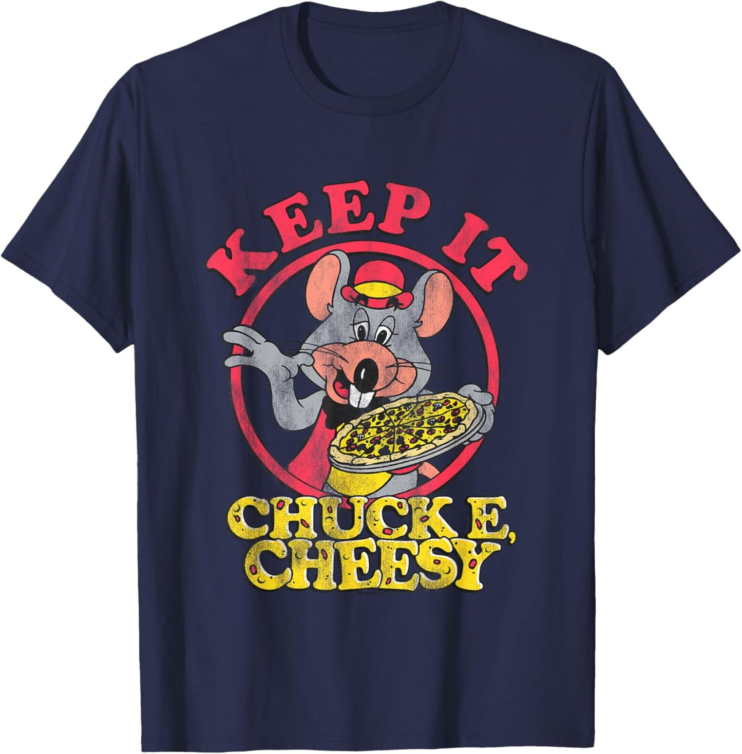 Chuck E. Cheese Keep It Cheesy Distressed Big Chest Logo T-Shirt - T-Shirt | Navy