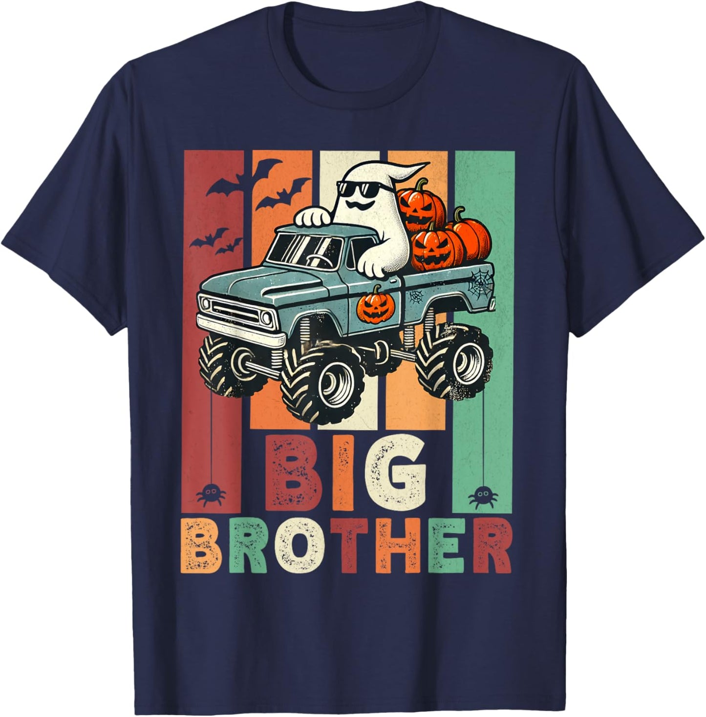 Vintage Ghost Monster Truck Halloween Big Brothers Pumpkins T-Shirt - T-Shirt | Navy