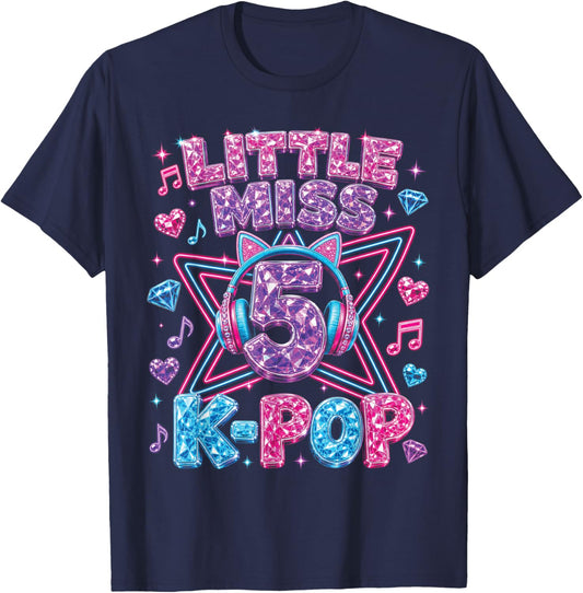 K-Pop 5th Birthday Girls 5 Year Old Girl T-Shirt - T-Shirt | Navy