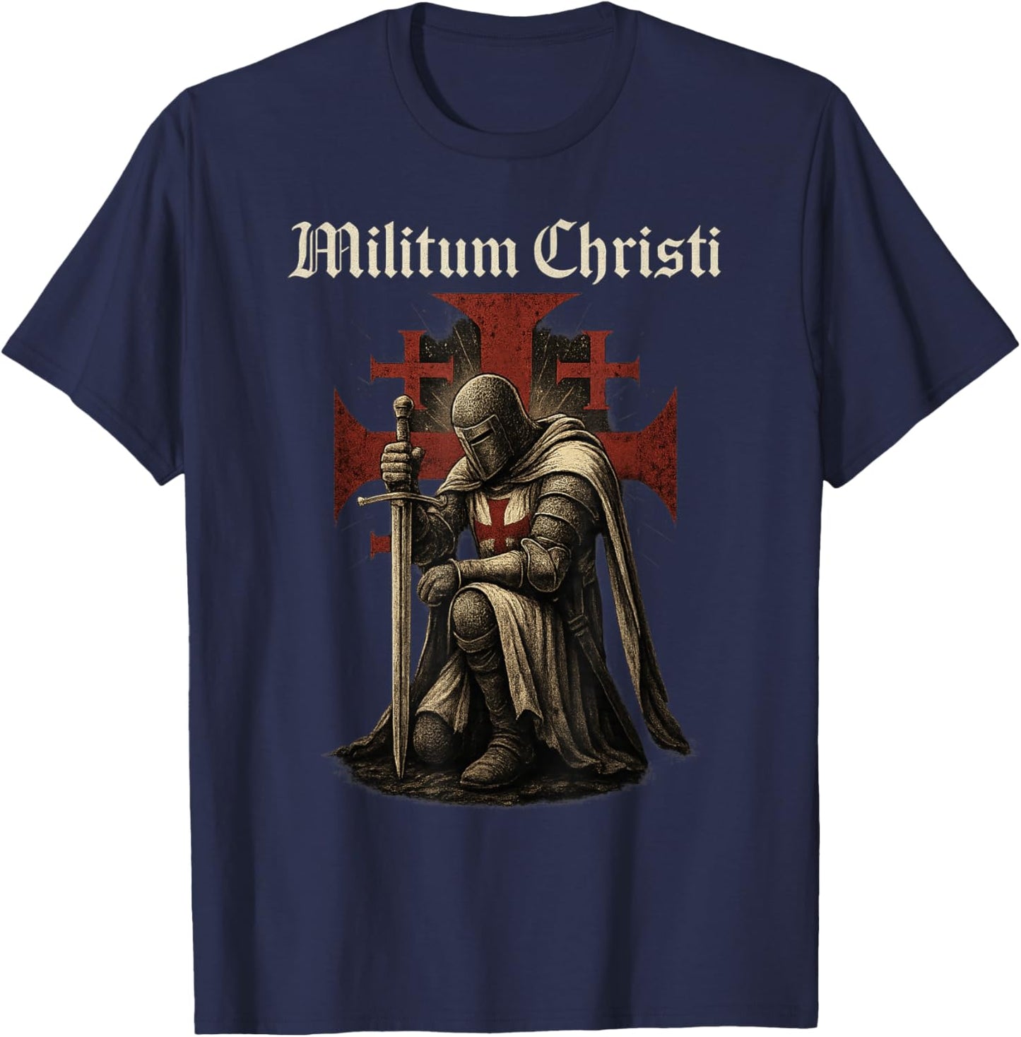 Militum Christi - Catholic Templar Knight T-Shirt - T-Shirt | Navy