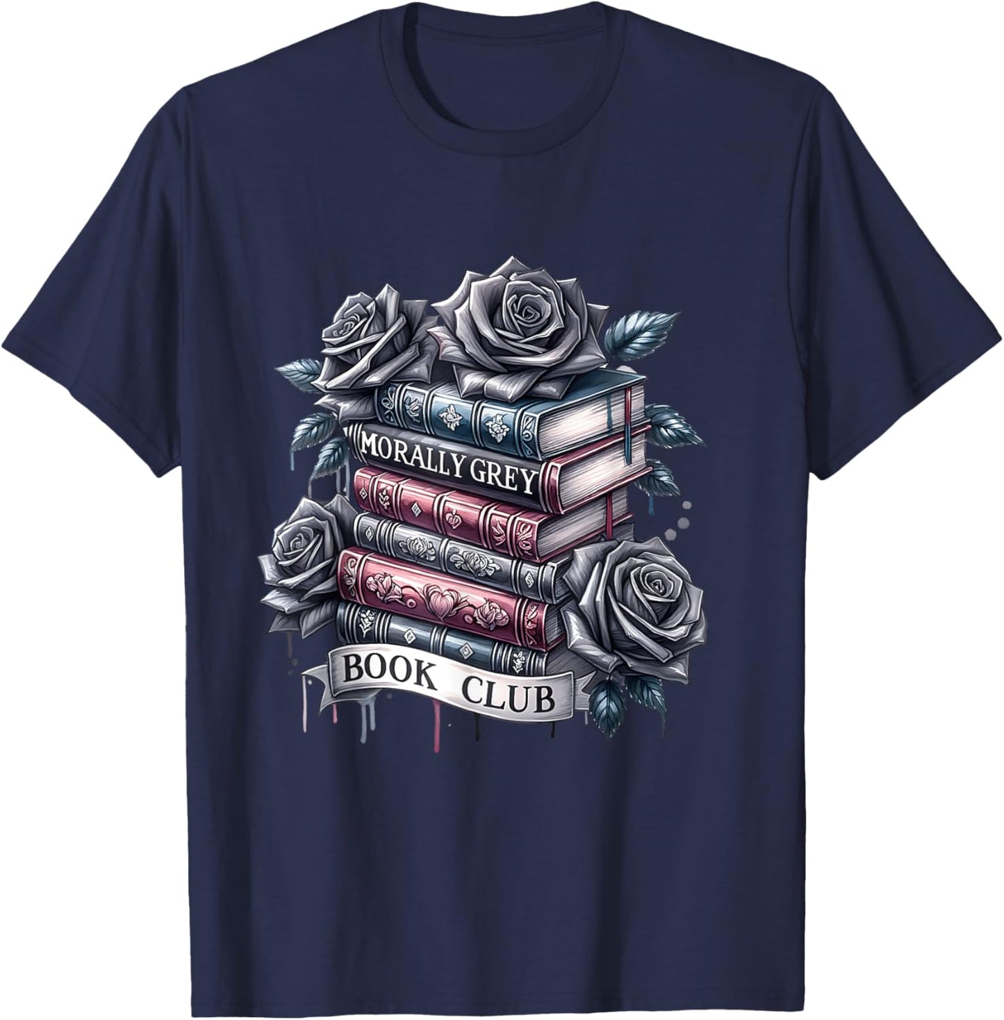 Morally Grey Book Club Floral book lover graphic T-Shirt - T-Shirt | Navy