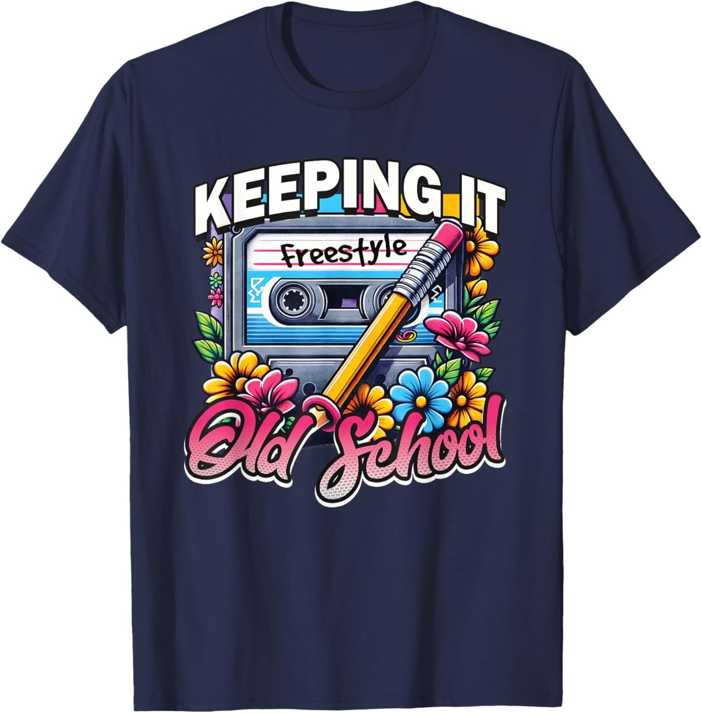 Keeping It Old School 80s Freestyle Cassette Design T-Shirt - T-Shirt | Navy