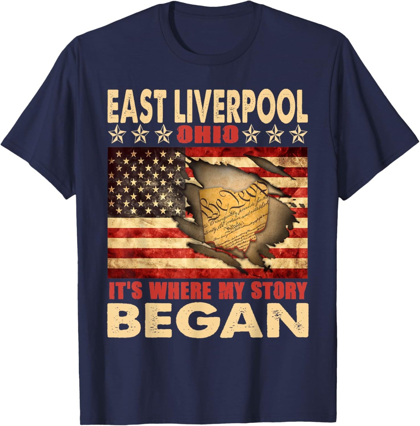 East Liverpool Ohio USA Flag 4th Of July Women Men T-Shirt - T-Shirt | Navy