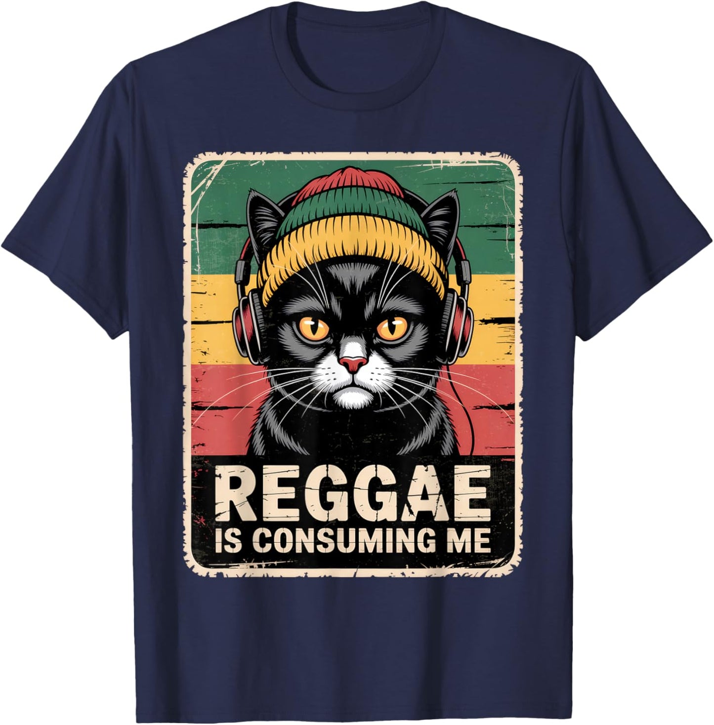 Funny Cat Shirt Women Men Kids Jamaican Reggae Music Meme T-Shirt - T-Shirt | Navy