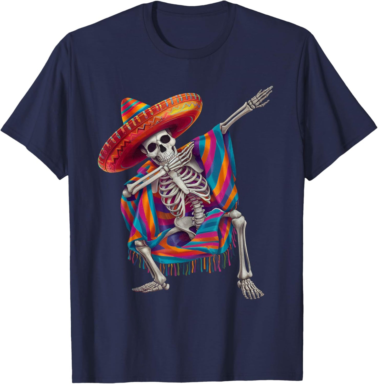 Dabbing Skeleton Sombrero Poncho Cinco De Mayo Mexican Party T-Shirt - T-Shirt | Navy