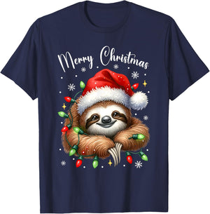 Christmas Pajamas Sloth Christmas Pajama Shirt Lazy Sloth T-Shirt - T-Shirt | Navy