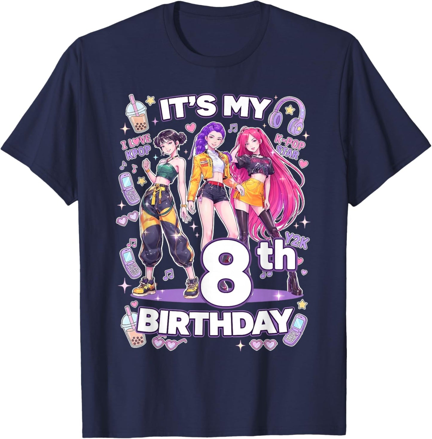 Kpop Coréen Fille 8ème Anniversaire 8 Ans Fête d'anniversaire T-Shirt - T-Shirt | Navy