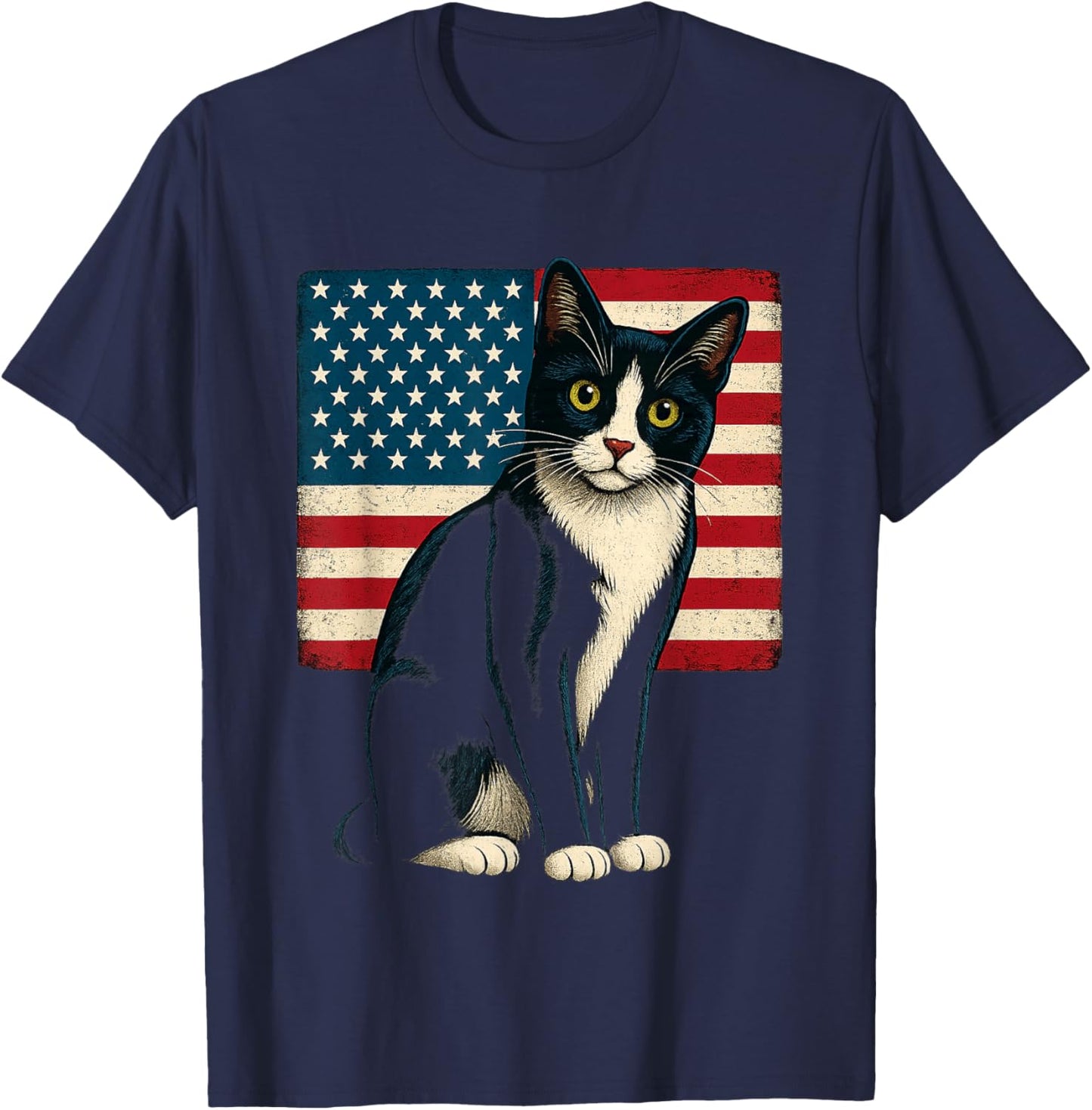 Tuxedo Cat 4th of July Patriotic Adults Kids T-Shirt - T-Shirt | Navy