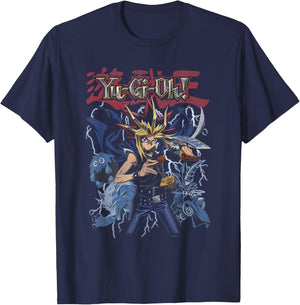 Yu-Gi-Oh! Yami Yugi Lightning Character Collage Card Anime T-Shirt - T-Shirt | Navy