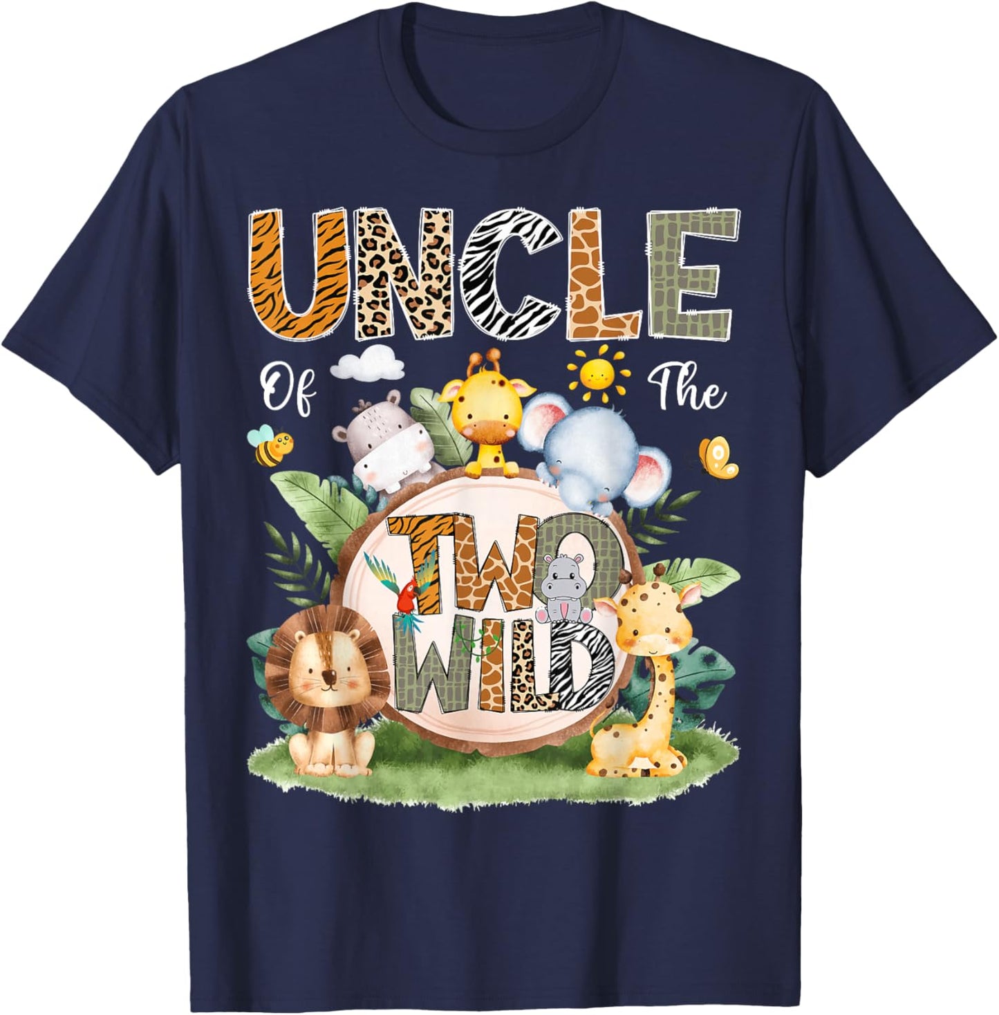 Uncle of The Two Wild 2nd Birthday Boy Jungle Safari T-Shirt - T-Shirt | Navy