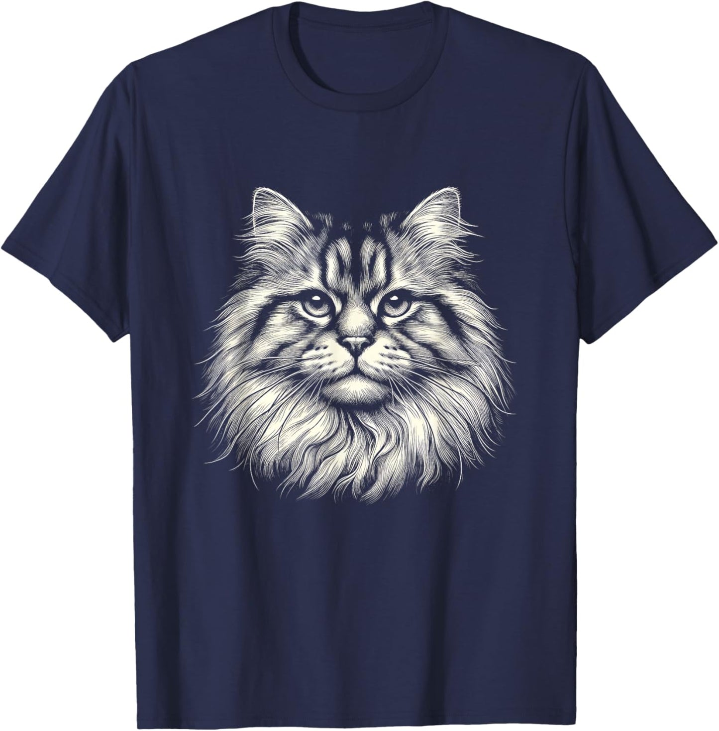 Vintage Siberian Cat Face Graphic Art Design Men Women T-Shirt - T-Shirt | Navy