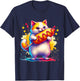 Cute Cat Eating Corndog. Funny Cats And Corndogs Lover T-Shirt - T-Shirt | Navy