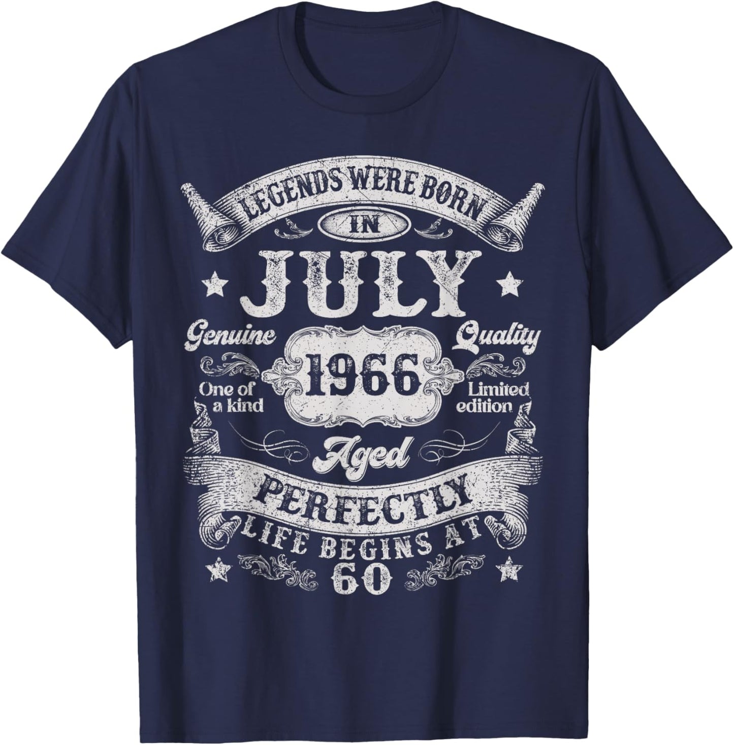 Legends were Born in July 1966 60th Birthday Men Dad Vintage T-Shirt - T-Shirt | Navy