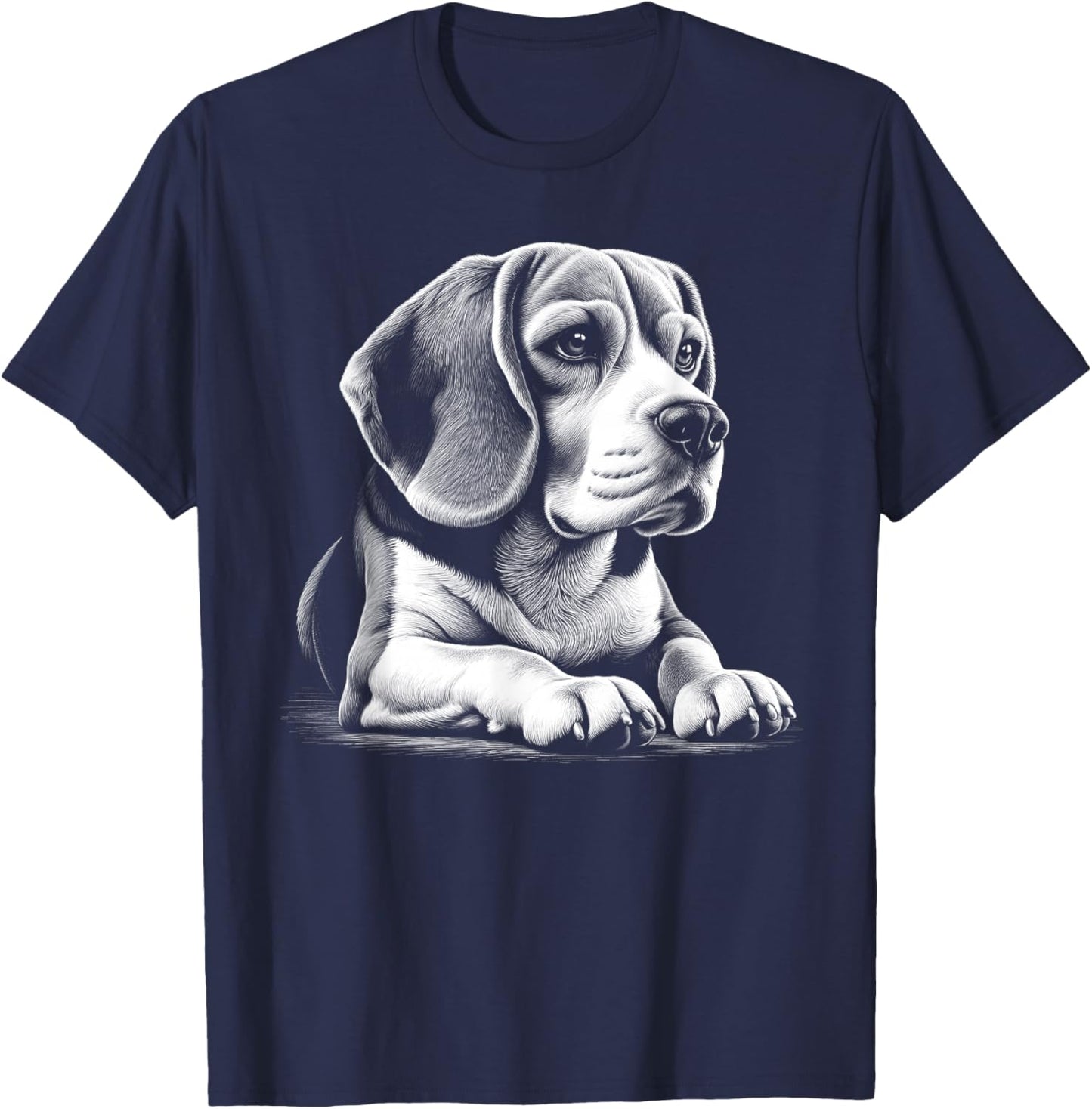 Cute Beagle Portrait in Lying Pose T-Shirt - T-Shirt | Navy