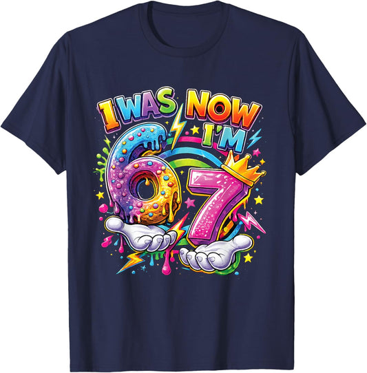 I was 6 Now I'm 7 Drip 7th Birthday Boys Kids 67 Meme Hands T-Shirt - T-Shirt | Navy