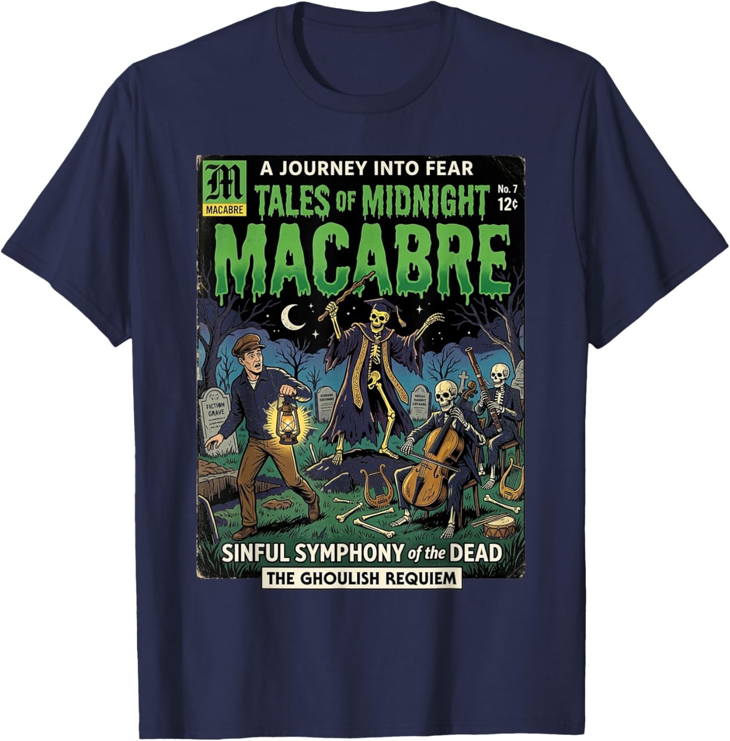 Vintage Retro Horror Comic Book Cover Skeleton Macabre T-Shirt - T-Shirt | Navy