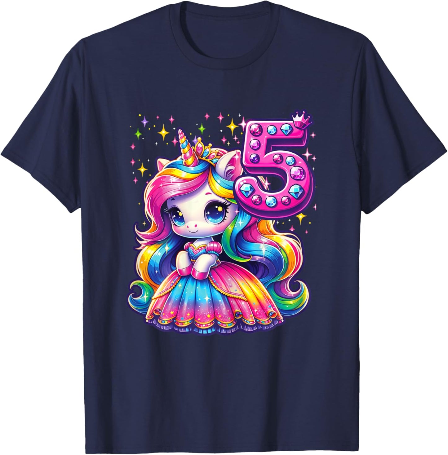 Unicorn Princess 5th Birthday 5 Year Old Party Girl Outfit T-Shirt - T-Shirt | Navy