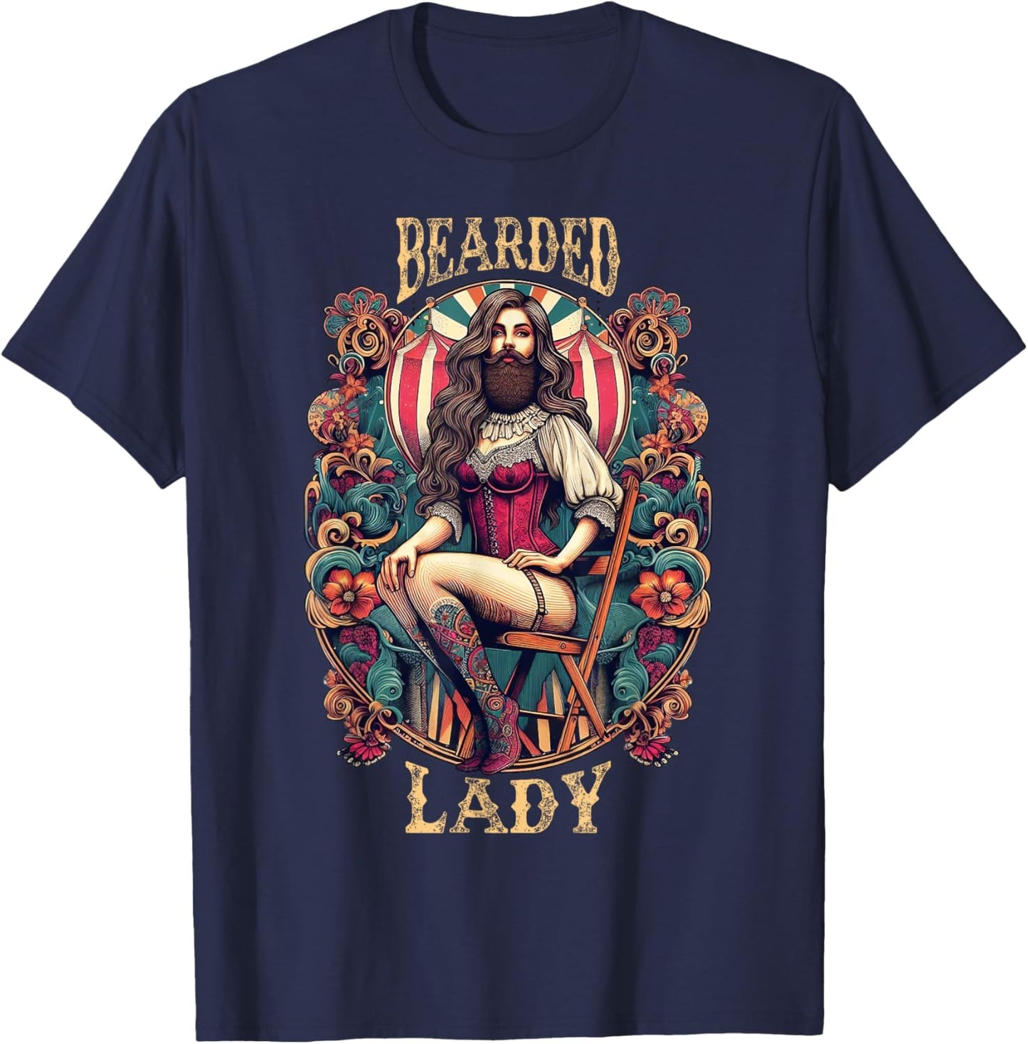 Funny Bearded Lady Costume Vintage Circus Carnival Party T-Shirt - T-Shirt | Navy