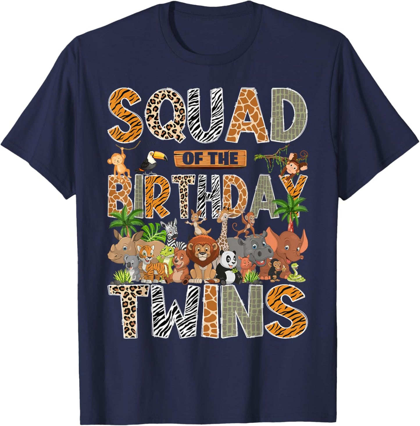 Squad of The Birthday Twins Safari Wild One Zoo Animal T-Shirt - T-Shirt | Navy
