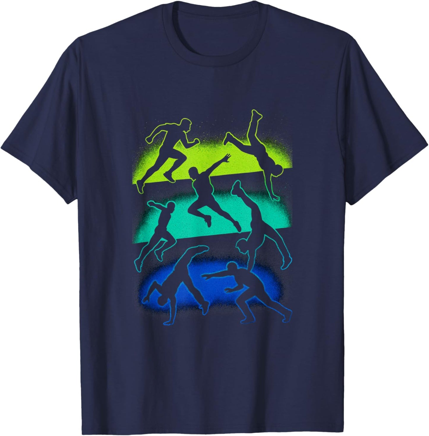 Jumping Figures - Parkour Retro Flip Art T-Shirt - T-Shirt | Navy