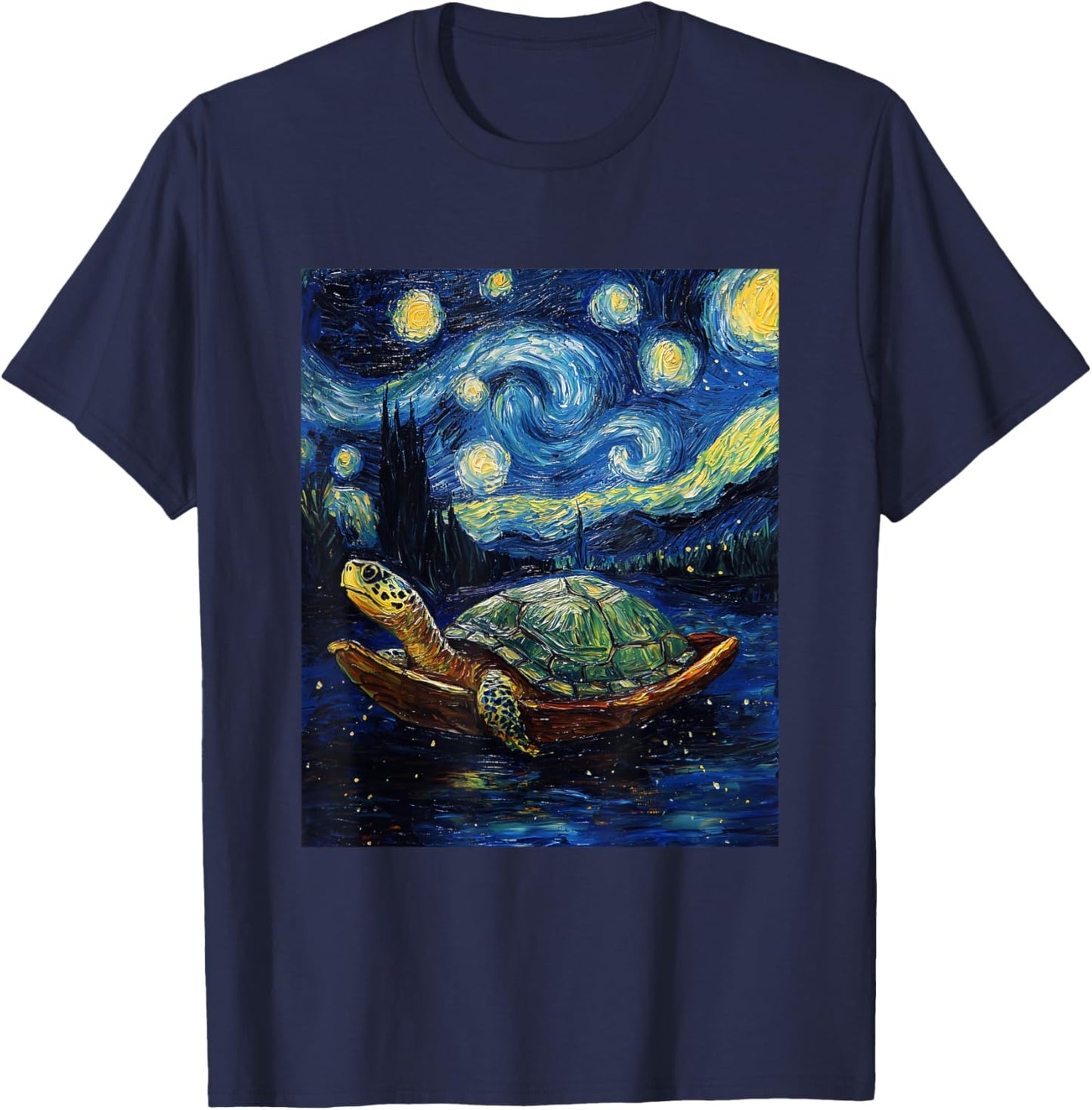Cute Tortoise Turtle - Van Gogh Style - Starry Night Graphic T-Shirt - T-Shirt | Navy