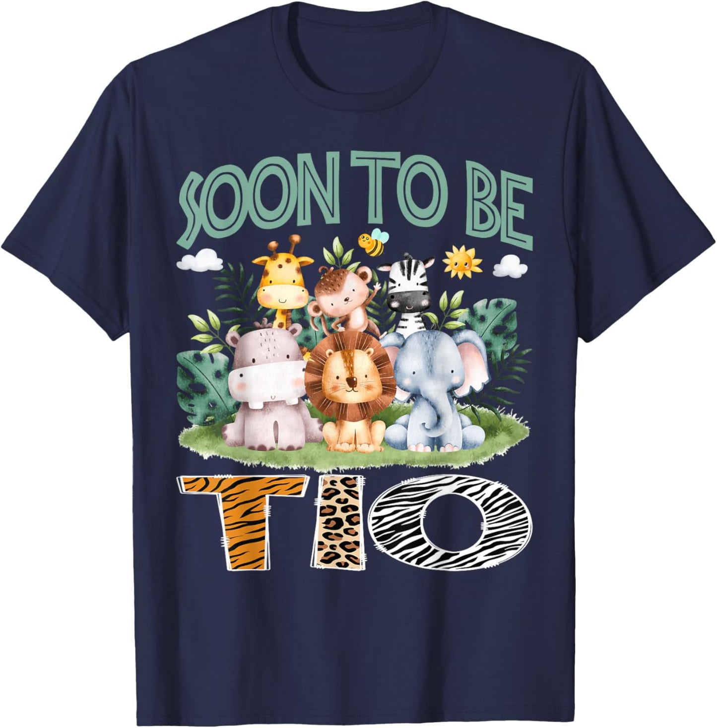 Soon To Be Tio Animal Safari Jungle Gender Reveal T-Shirt - T-Shirt | Navy