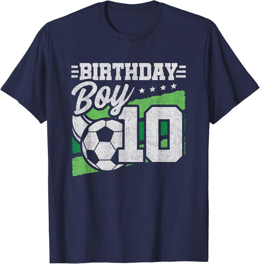 10 Year Old Soccer Birthday - Boys 10th Birthday Soccer T-Shirt - T-Shirt | Navy