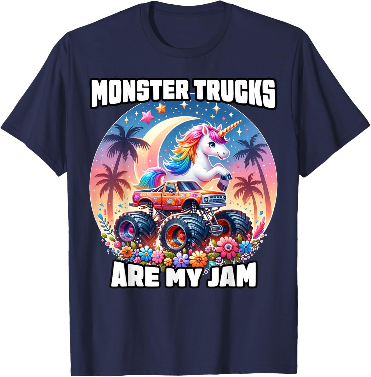 Monster Trucks Are My Jam Unicorn Girls Kids Youth Toddlers T-Shirt - T-Shirt | Navy