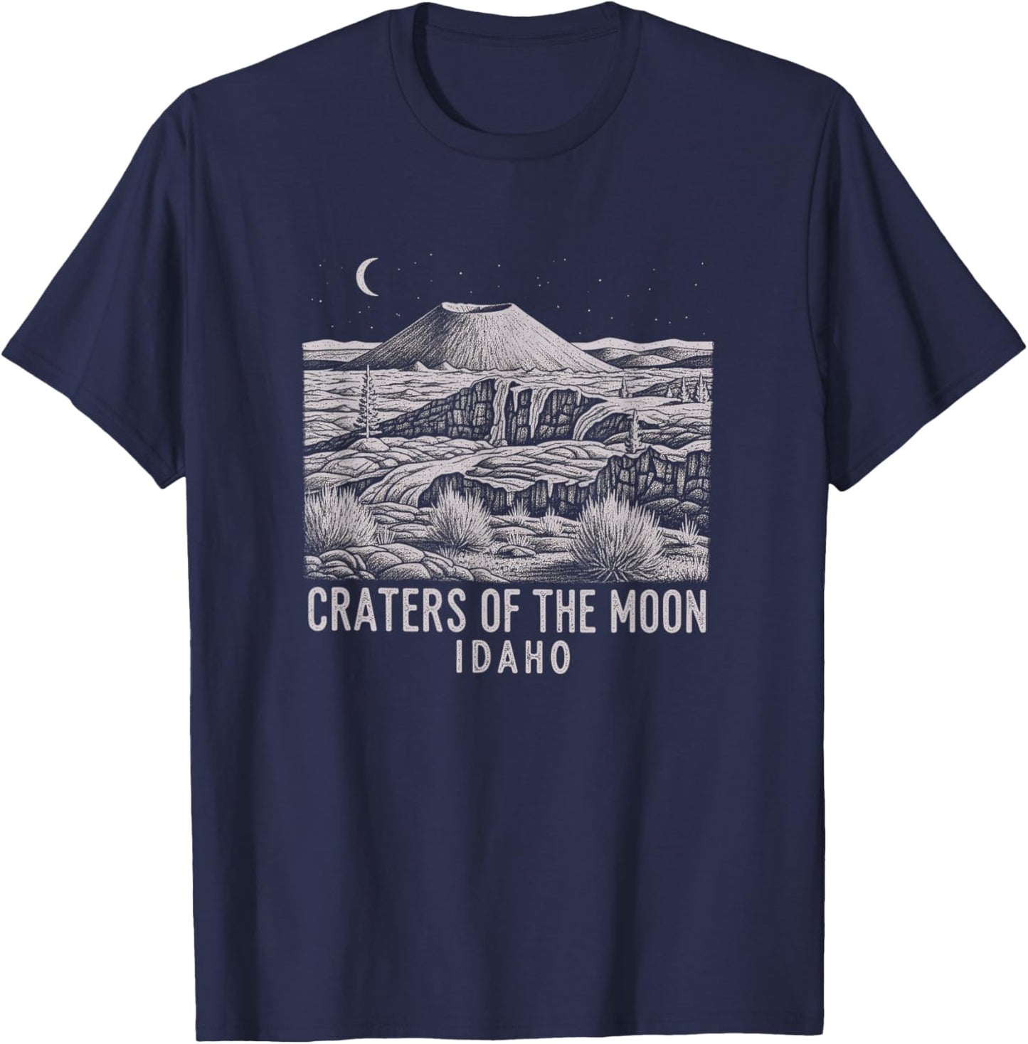 Vintage Craters of The Moon Idaho Drawing Art Design T-Shirt - T-Shirt | Navy