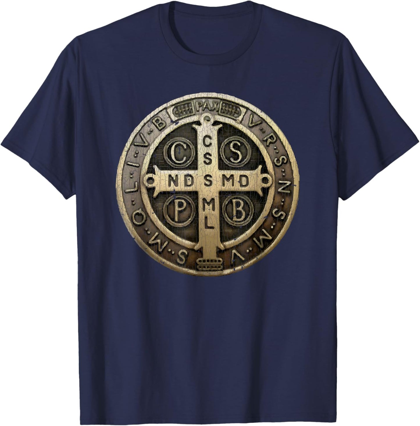 Vintage Retro St. Benedict Medal Saint Benedict Cross Cathol T-Shirt - T-Shirt | Navy