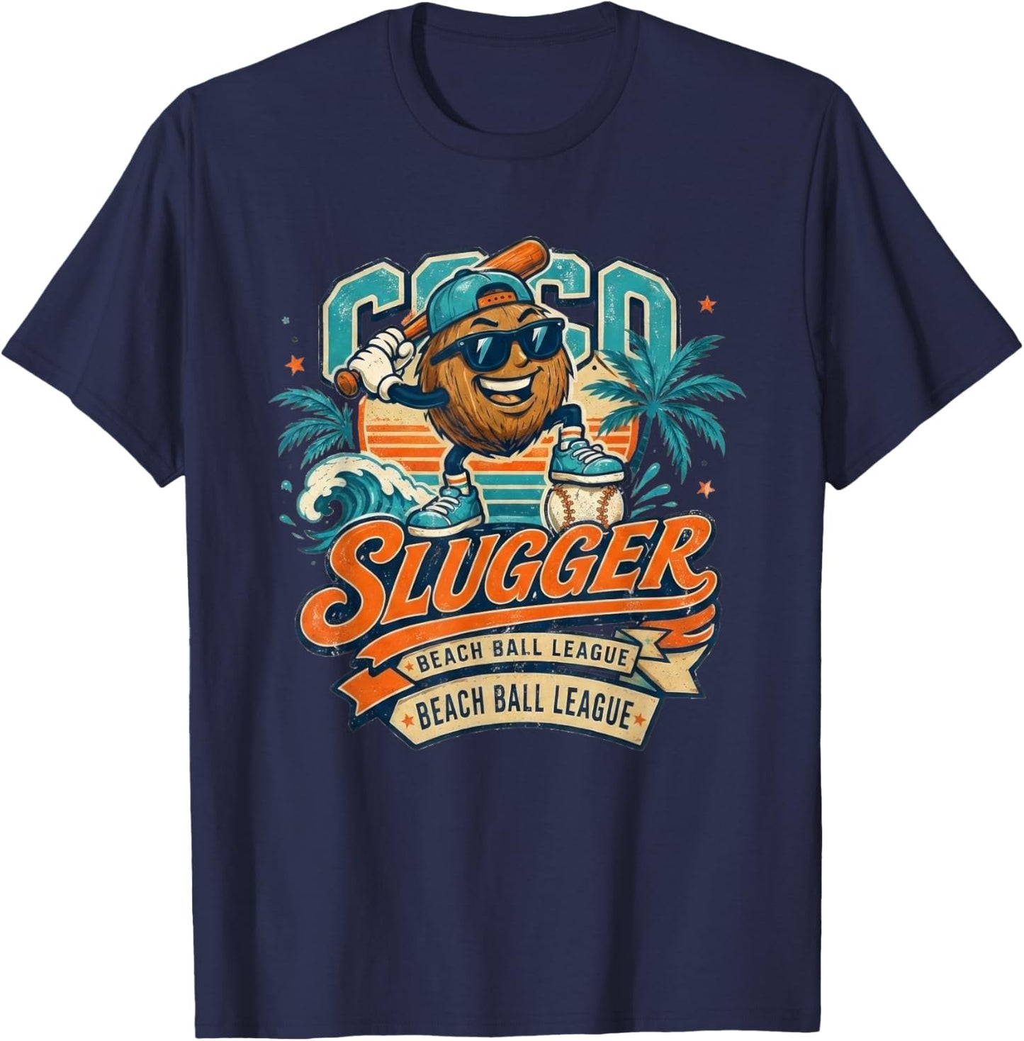 Coco Slugger Baseball Retro Coconut Sports Beach Ball Summer T-Shirt - T-Shirt | Navy