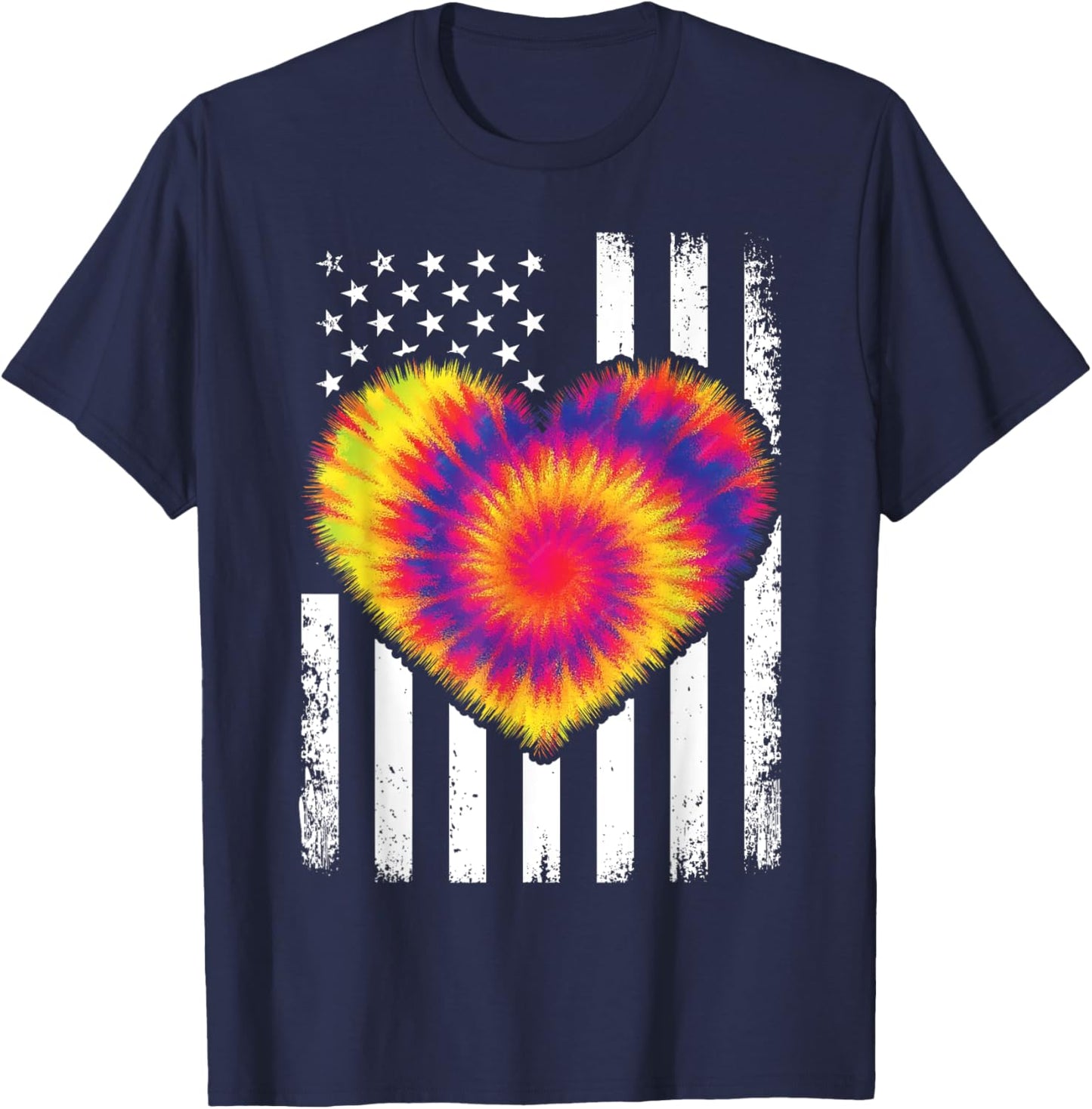 Tie Dye Heart Usa Flag Colors White, Red & Blue 4th of July T-Shirt - T-Shirt | Navy