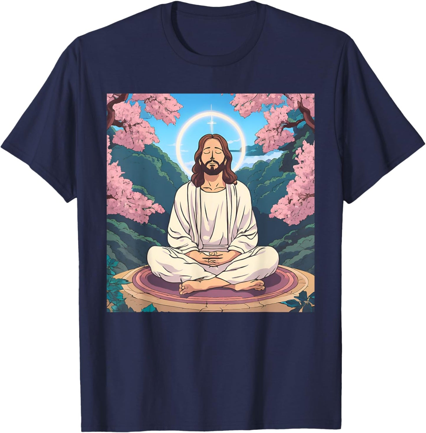 Jesus Meditating As A Buddhist Monk Meditation Anime T-Shirt - T-Shirt | Navy