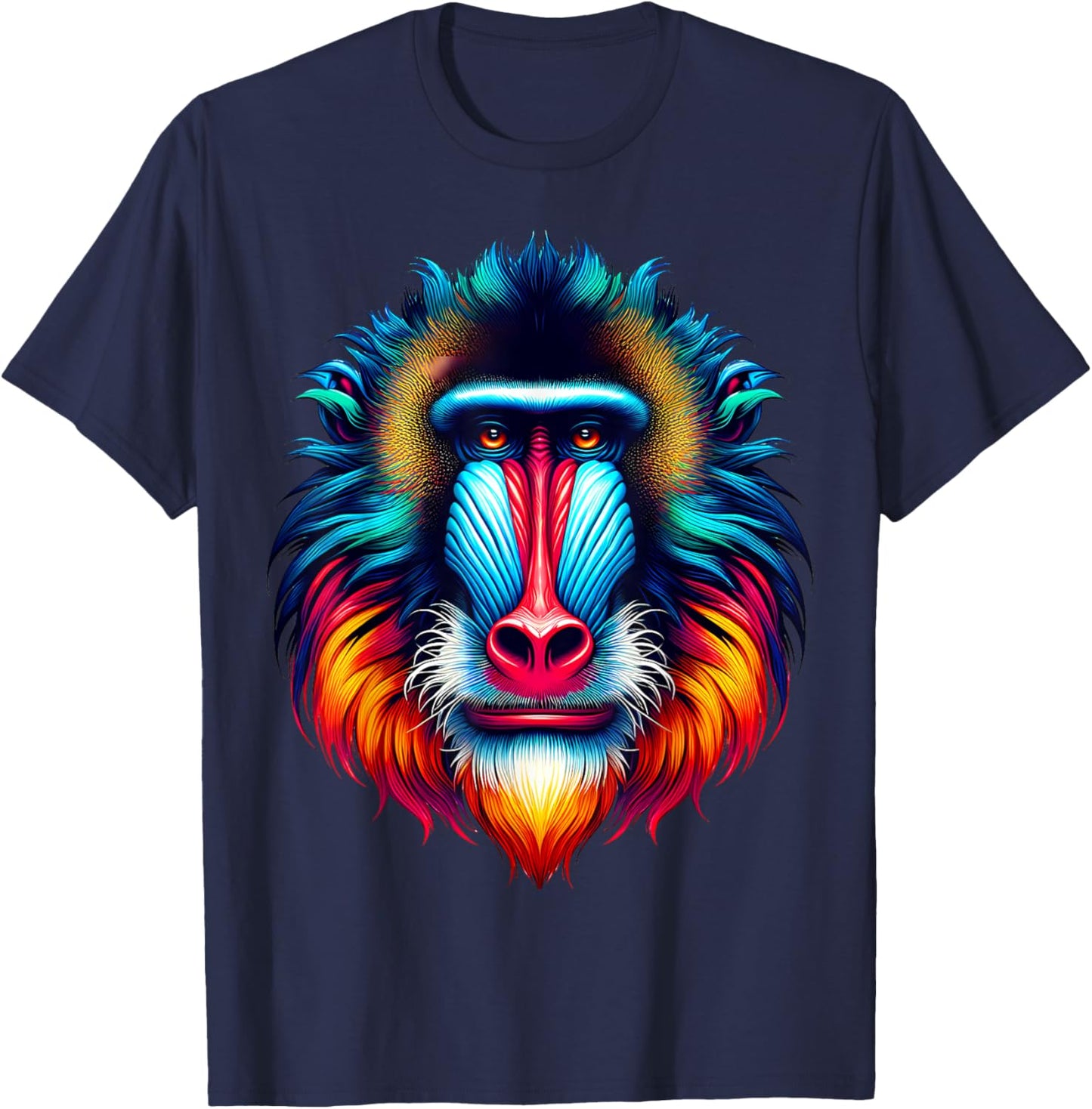 Cool Mandrill Monkey Spirit Animal Illustration Tie Dye Art T-Shirt - T-Shirt | Navy