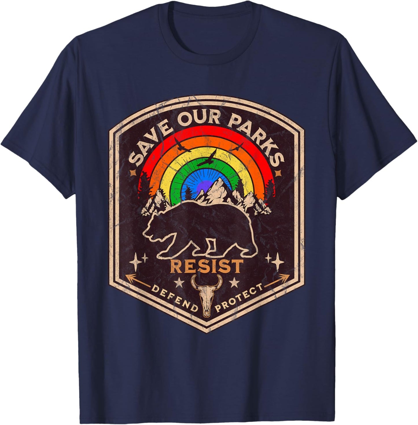 Save Our Parks Resist Gay Pride Bear LGBTQ National Parks T-Shirt - T-Shirt | Navy