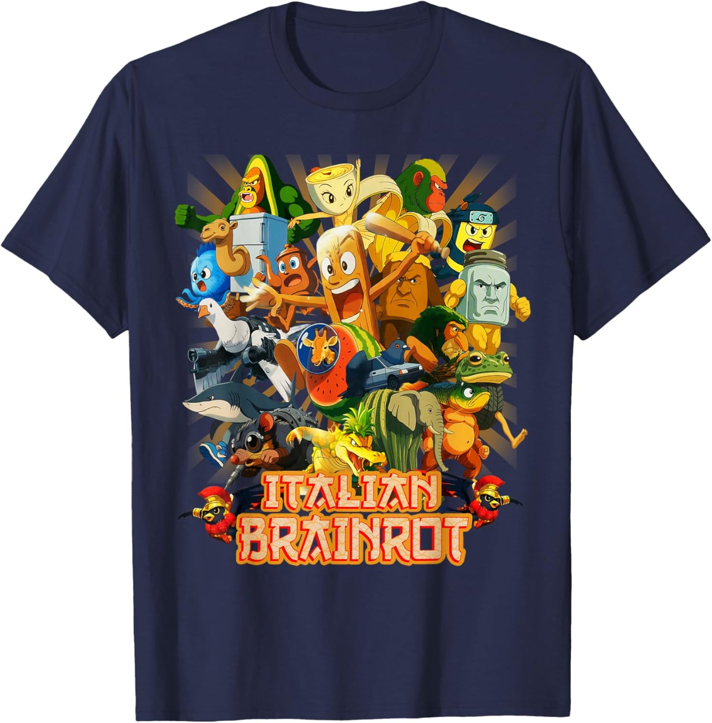 All Brainrot Italian Anime Cute Friends for Teens Kids Youth T-Shirt - T-Shirt | Navy