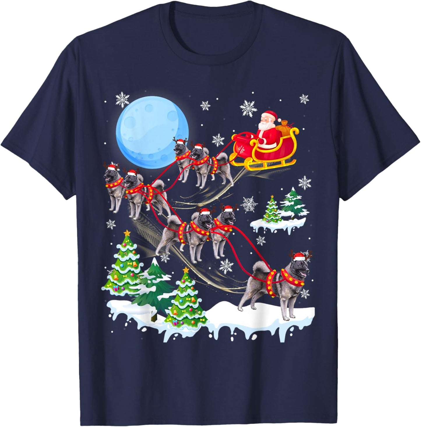 Norwegian Elkhound Reindeer Christmas Dog Riding Santa T-Shirt - T-Shirt | Navy