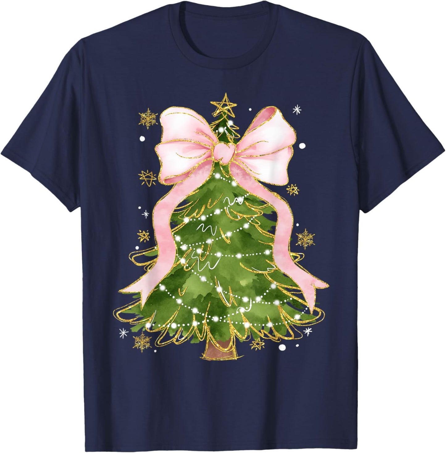 Coquette Bow Christmas Tree Xmas Holiday Girly Outfit Women T-Shirt - T-Shirt | Navy