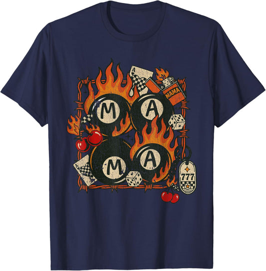 Edgy Mama 8 Ball Flames Cherries Vintage Rockabilly T-Shirt - T-Shirt | Navy