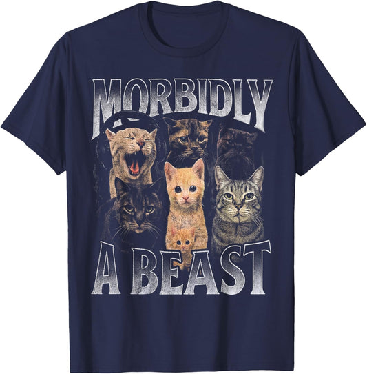 Morbidly A Beast Cat Meme for Weird Cat Lovers T-Shirt - T-Shirt | Navy