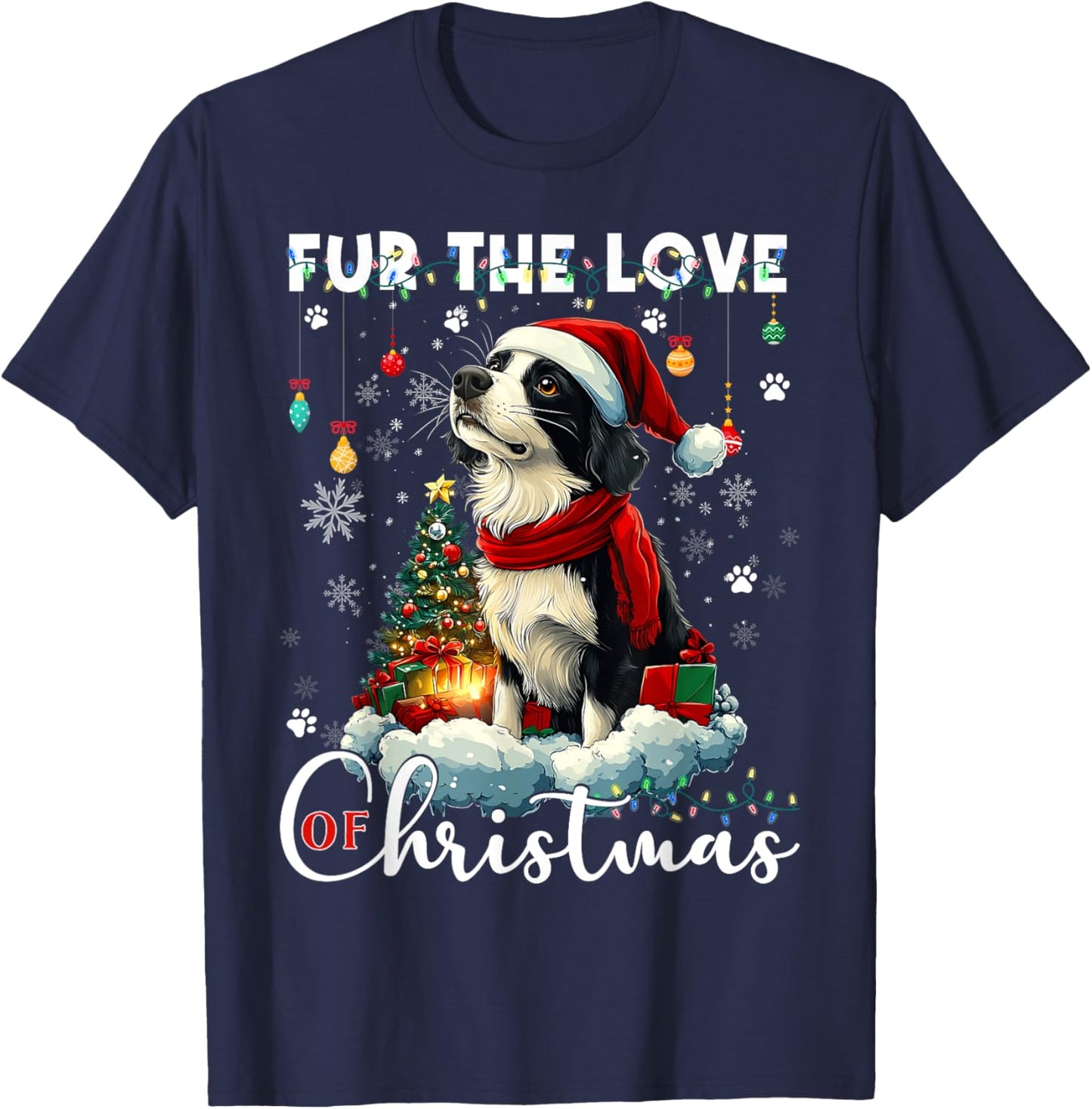 Border Collie Christmas Tree Decorations Dog Lover Xmas Men Women Kids T-Shirt - T-Shirt | Navy