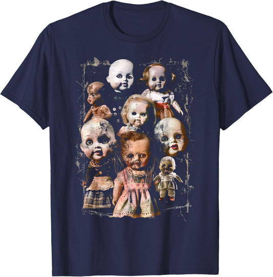 Creepy Dolls Haunted Possessed Horror Movie Goth Alt Scary T-Shirt - T-Shirt | Navy
