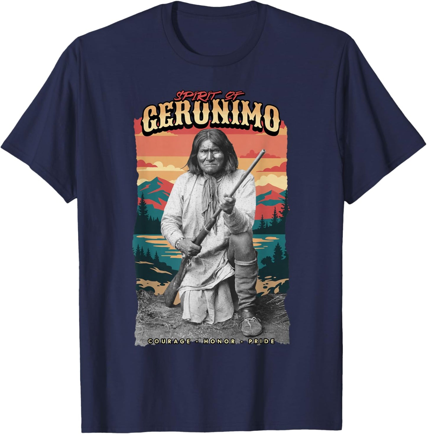 Geronimo Native American Indian Hero Arizona T-Shirt - T-Shirt | Navy