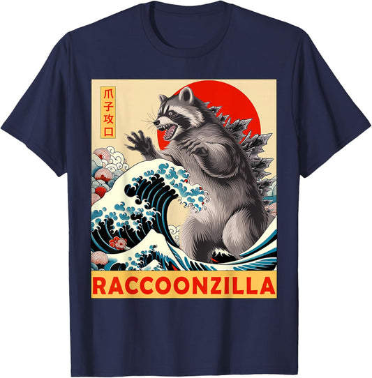 Raccoon Japanese Art Funny Racoon Gifts Women Kid T-Shirt - T-Shirt | Navy