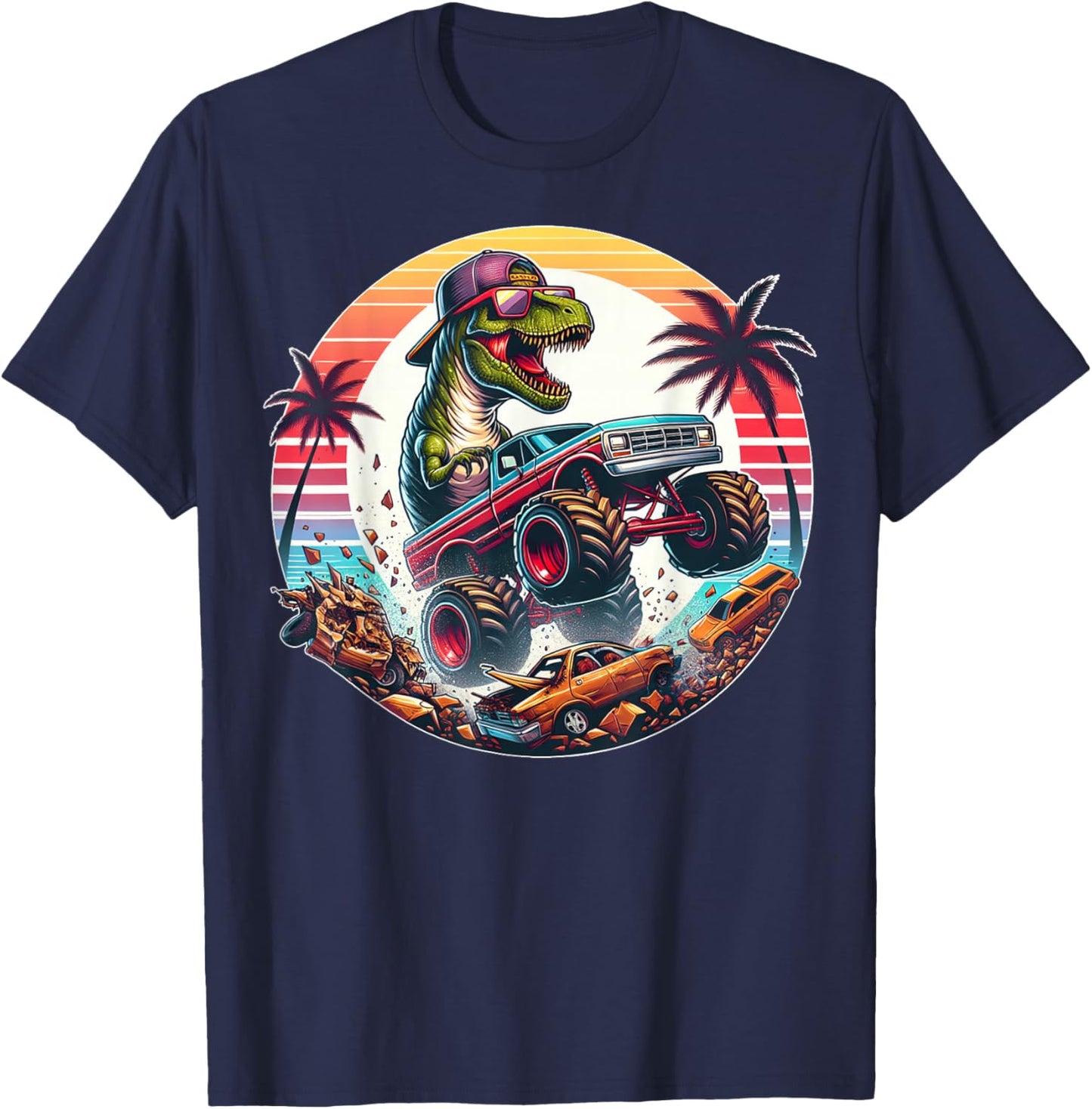 T-rex Dinosaur Monster Truck Vintage Kids Youth Toddlers Jam T-Shirt - T-Shirt | Navy