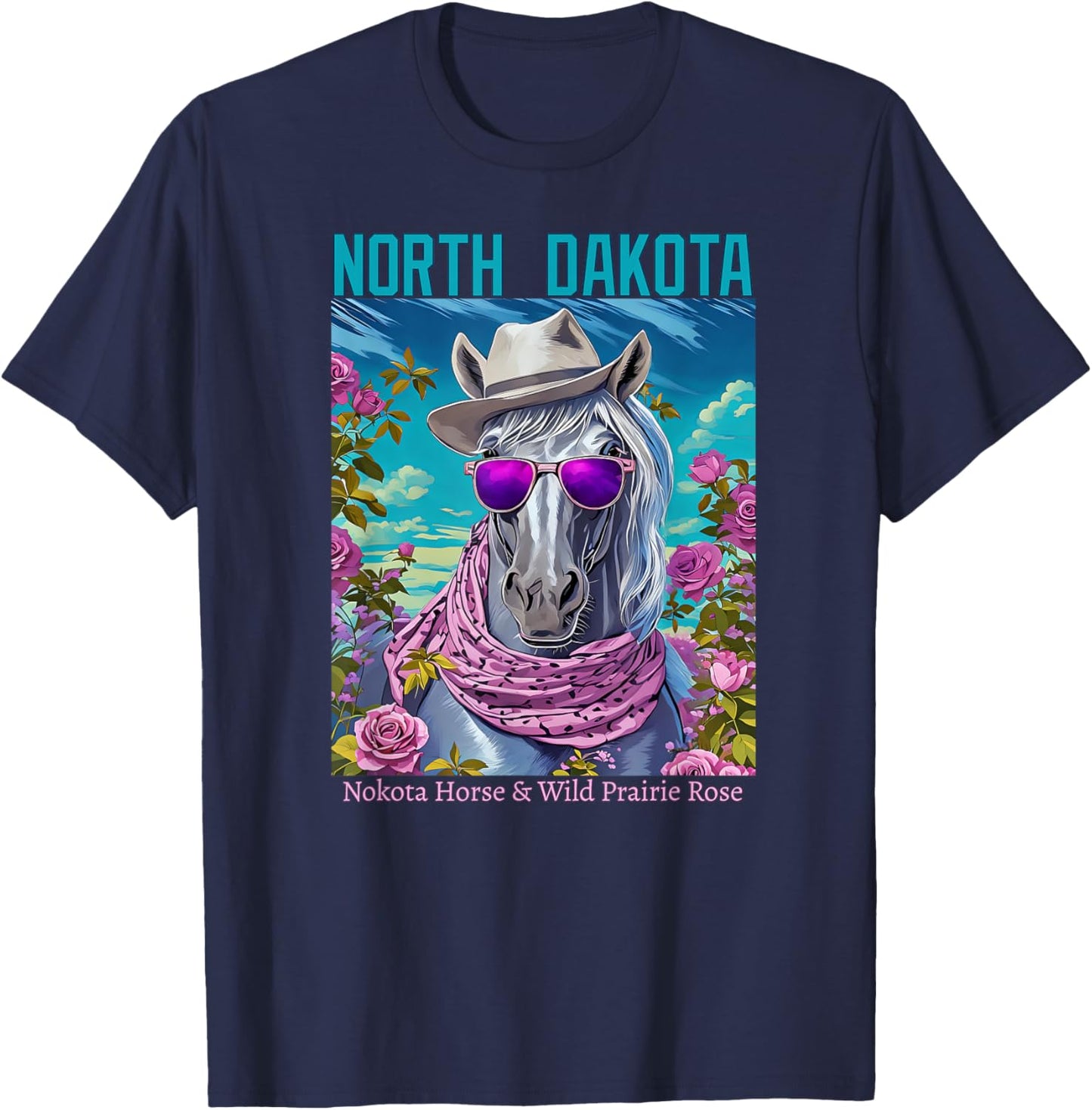 North Dakota's Official Animal and Flower Illustrated T-Shirt - T-Shirt | Navy