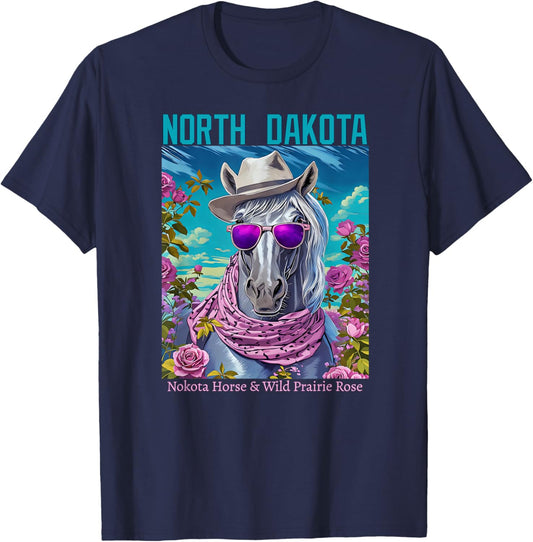 North Dakota's Official Animal and Flower Illustrated T-Shirt - T-Shirt | Navy